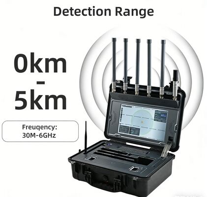 주문 GPS 스푸핑 기술을 갖춘 휴대용 드론 탐지 장치, 30MHz-6GHz 안티 드론 시스템, 5km 탐지 범위, 터치스크린 통합 UAV 탐지 및 대응 장비 온라인 제조